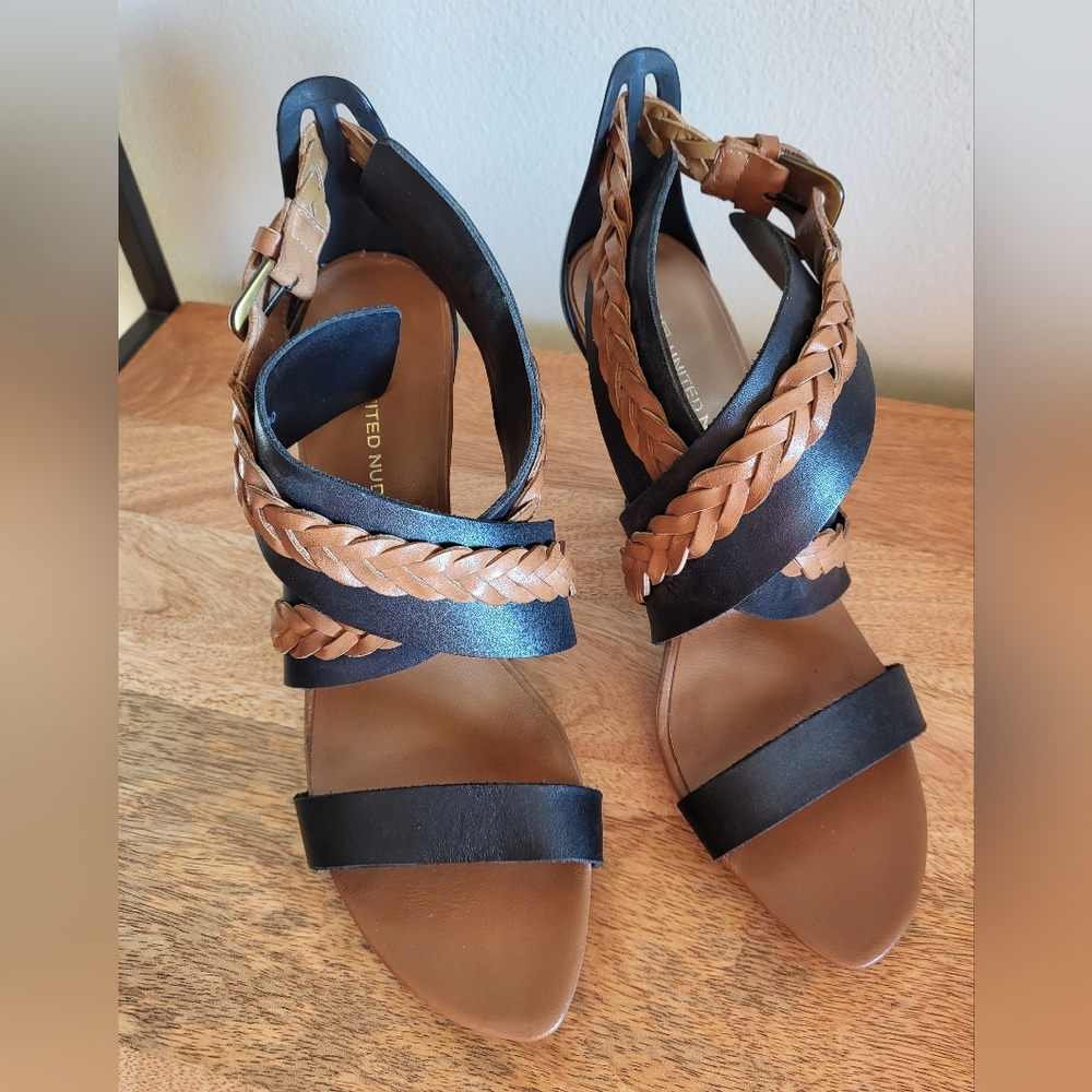 United Nude 3" Strappy Leather Sandals, EU Designer Size 40, Black & Tan